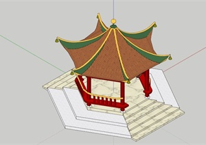 某古典中式六角亭子设计SU(草图大师)模型素材