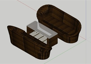 某藤制沙发茶几组合SU(草图大师)模型