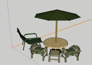 户外遮阳伞躺椅坐凳组合SU(草图大师)模型