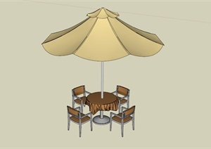 户外圆形四人遮阳伞坐凳组合SU(草图大师)模型