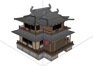 某古典中式戏台梨园建筑设计SU(草图大师)模型
