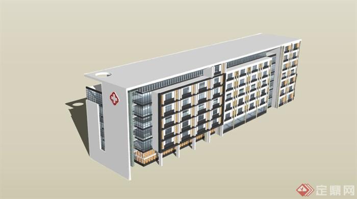 某现代医院住院大楼建筑设计SU模型(1)