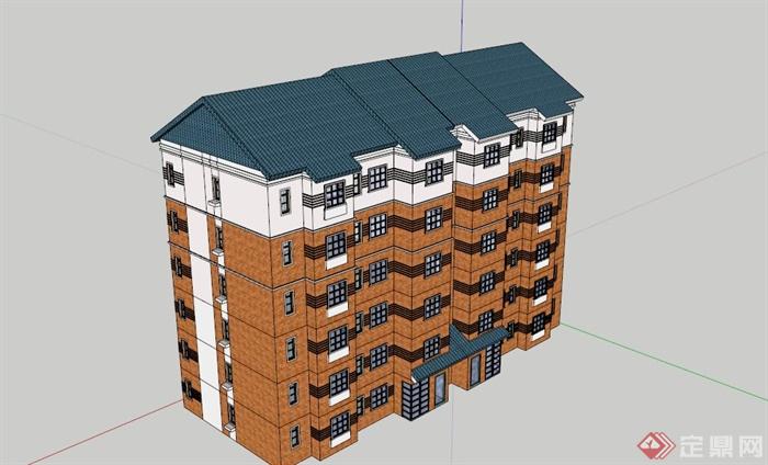 某现代六层住宅楼建筑设计SU模型素材(1)