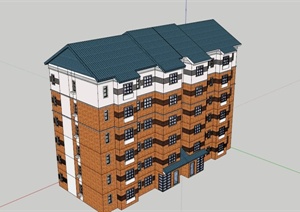 某现代六层住宅楼建筑设计SU(草图大师)模型素材