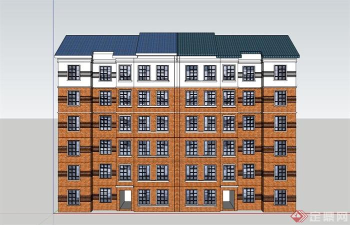 某现代六层住宅楼建筑设计SU模型素材(3)