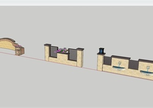三个欧式景墙设计合集SU(草图大师)模型