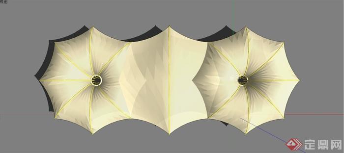 现代伞状张拉膜凉亭设计SU模型(2)