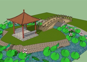 某古典中式庭院景观设计SU(草图大师)模型素材