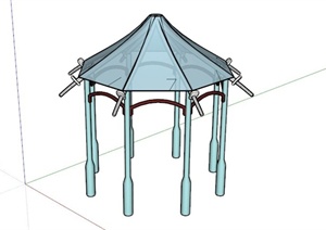 现代伞状八角玻璃亭SU(草图大师)模型