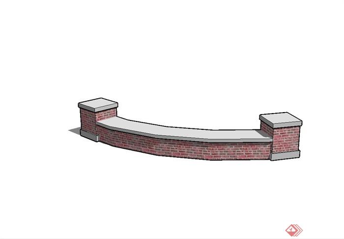 某现代风格砖砌矮墙坐凳设计su模型(1)