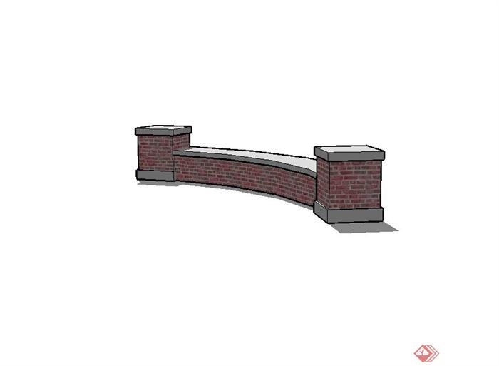 某现代风格砖砌矮墙坐凳设计su模型(3)