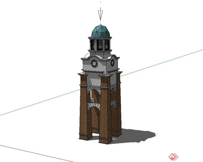 某欧式风格景观钟塔设计su模型(1)