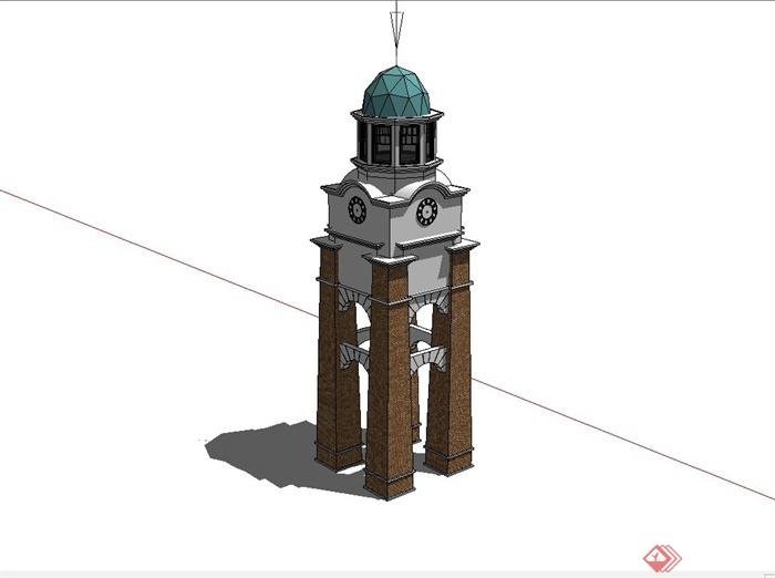 某欧式风格景观钟塔设计su模型(2)