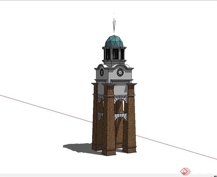 某欧式风格景观钟塔设计su模型(3)
