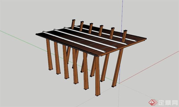 现代木创意廊架SU模型(1)