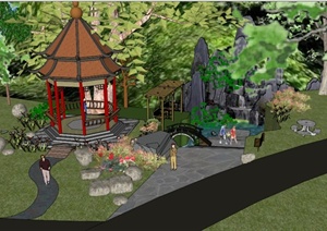 小型公园景观节点设计SU(草图大师)模型