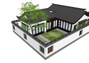 某现代中式庭院式住宅楼建筑设计SU(草图大师)模型