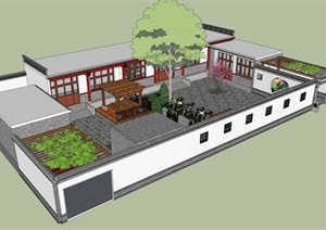 某新中式农村庭院改造方案sketch模型含cad