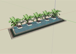 某现代风格长方形喷泉水池设计SU(草图大师)模型