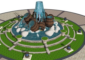某欧式风格水景中心广场设计SU(草图大师)模型
