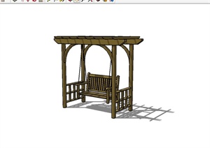 某现代风格木质秋千椅廊架设计SU(草图大师)模型