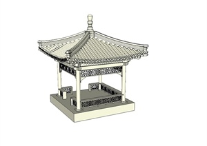 某古典中式庭院凉亭设计SU(草图大师)模型