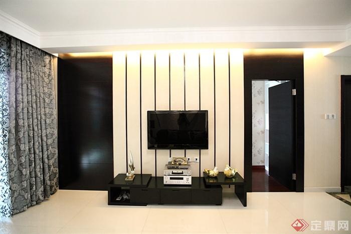 客厅设计,电视柜,电视背景墙,窗帘