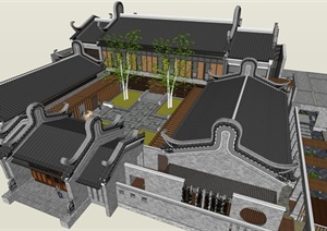 古典中式四合院院落式住宅建筑设计SU(草图大师)模型