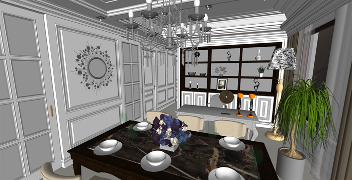 新古典风格室内客厅餐厅装饰设计su模型