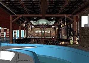 超艺术的室内餐饮空间设计SU(草图大师)模型