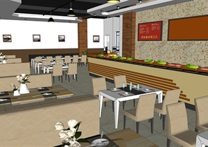 现代自助餐厅室内设计SU(草图大师)模型