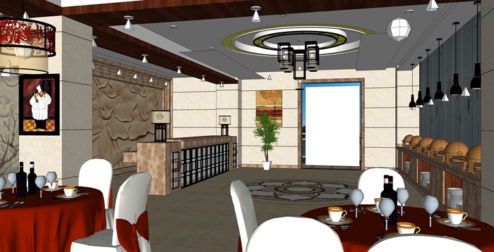 现代室内餐厅设计su模型