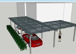 现代庭院室外钢结构车棚设计SU(草图大师)模型