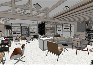 精品两层现代咖啡体验店室内装饰设计SU(草图大师)模型