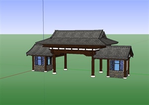古典中式入口牌坊门设计SU(草图大师)模型