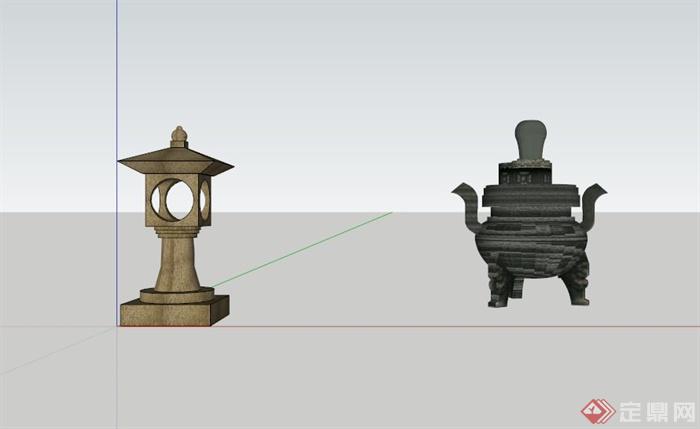 古典中式景观灯香炉SU模型(1)
