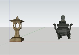 古典中式景观灯香炉SU(草图大师)模型