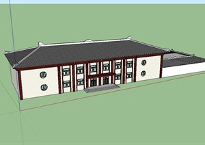 某新中式学校室内体育馆建筑设计SU(草图大师)模型