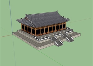 古典中式风格学校文化场馆建筑设计SU(草图大师)模型