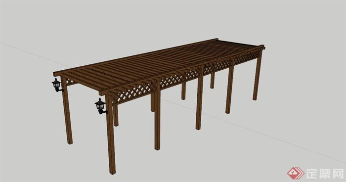 现代中式木廊架设计SU模型素材(1)