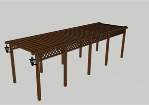 现代中式木廊架设计SU(草图大师)模型素材