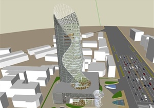 某创意高层办公楼建筑设计SU(草图大师)模型素材