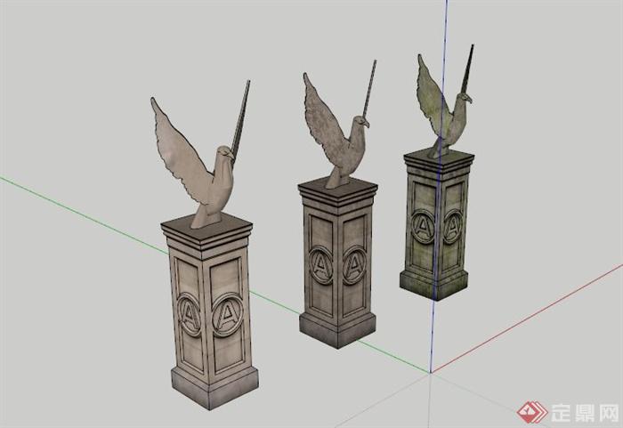 新古典和平鸽雕塑小品组合SU模型(1)