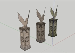 新古典和平鸽雕塑小品组合SU(草图大师)模型