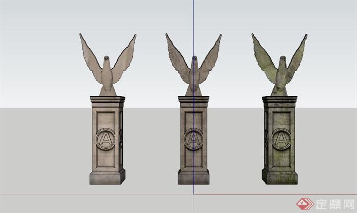 新古典和平鸽雕塑小品组合SU模型(3)
