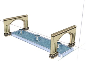 欧式水池景墙组合景观设计SU(草图大师)模型