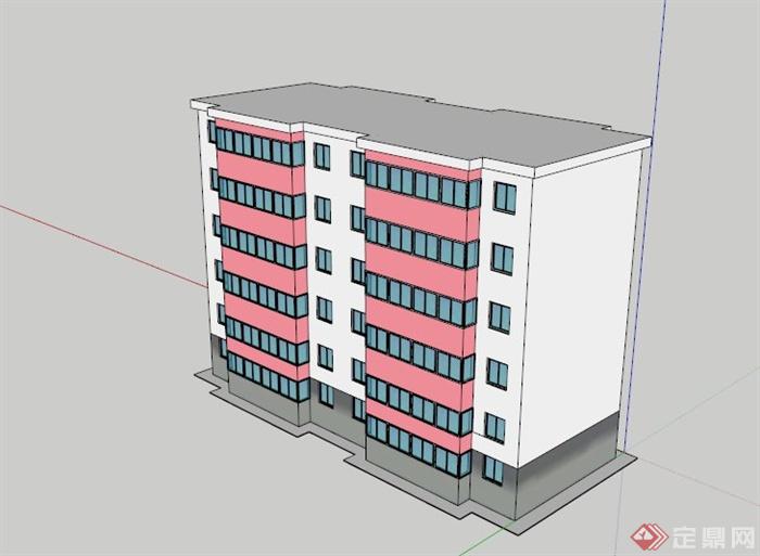现代六层住宅楼建筑设计SU模型素材(1)