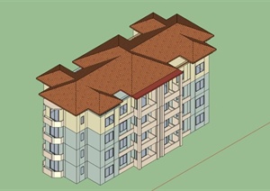 现代四层住宅建筑SU(草图大师)模型