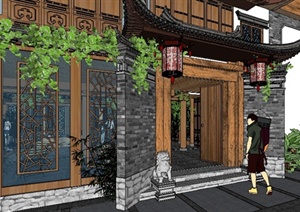新中式四合院客栈别墅SketchUp模型