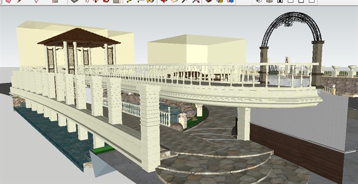 欧式回廊水景广场sketchup精致设计模型(4)